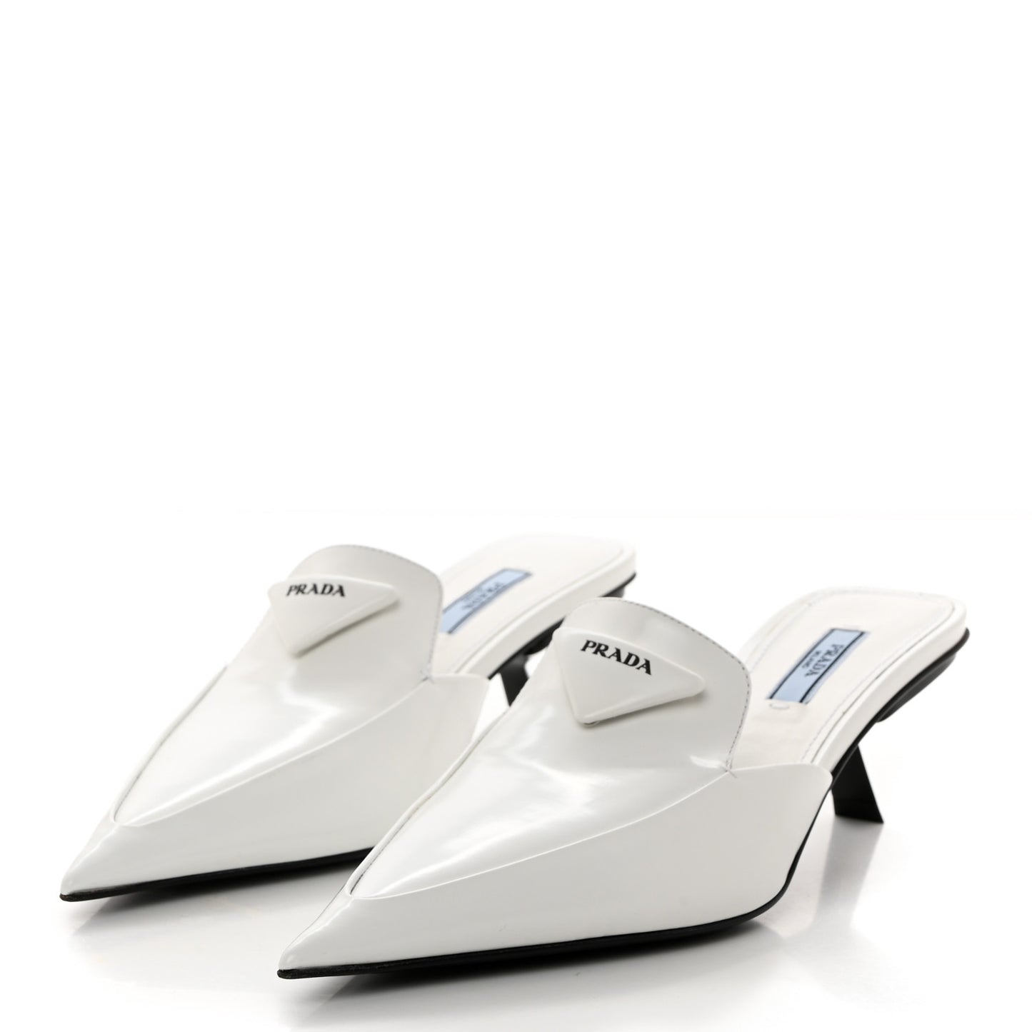 Spazzolato Triangle Logo Pointed Toe 55mm Mules 37.5 White
