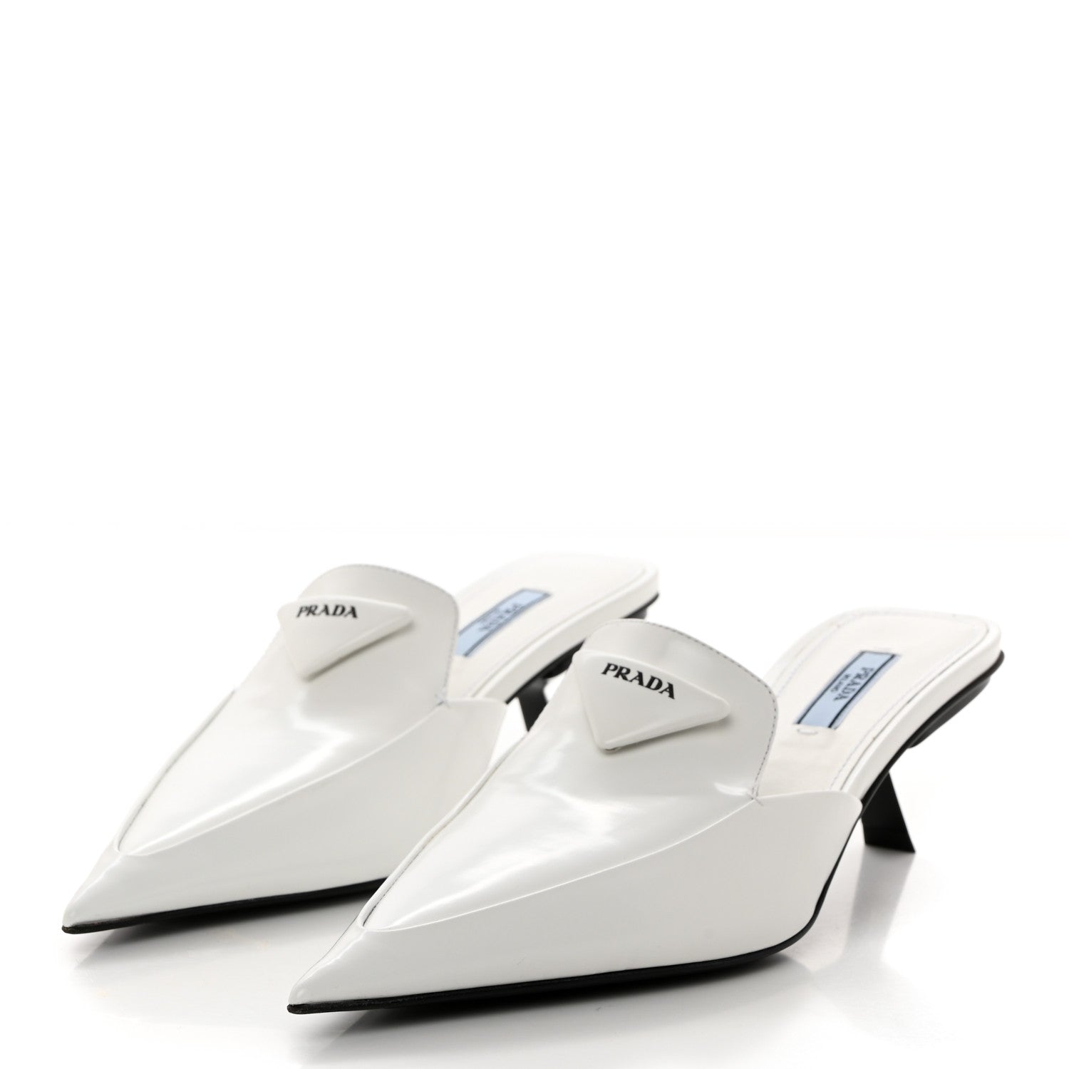 Prada Spazzolato Triangle Logo Pointed Toe 55mm Mules 37.5 White 3 of 9