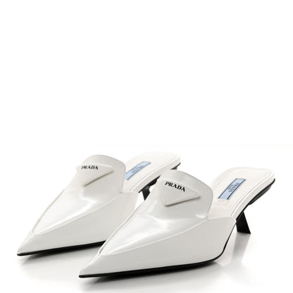 Prada Spazzolato Triangle Logo Pointed Toe 55mm Mules 37.5 White 3 of 9