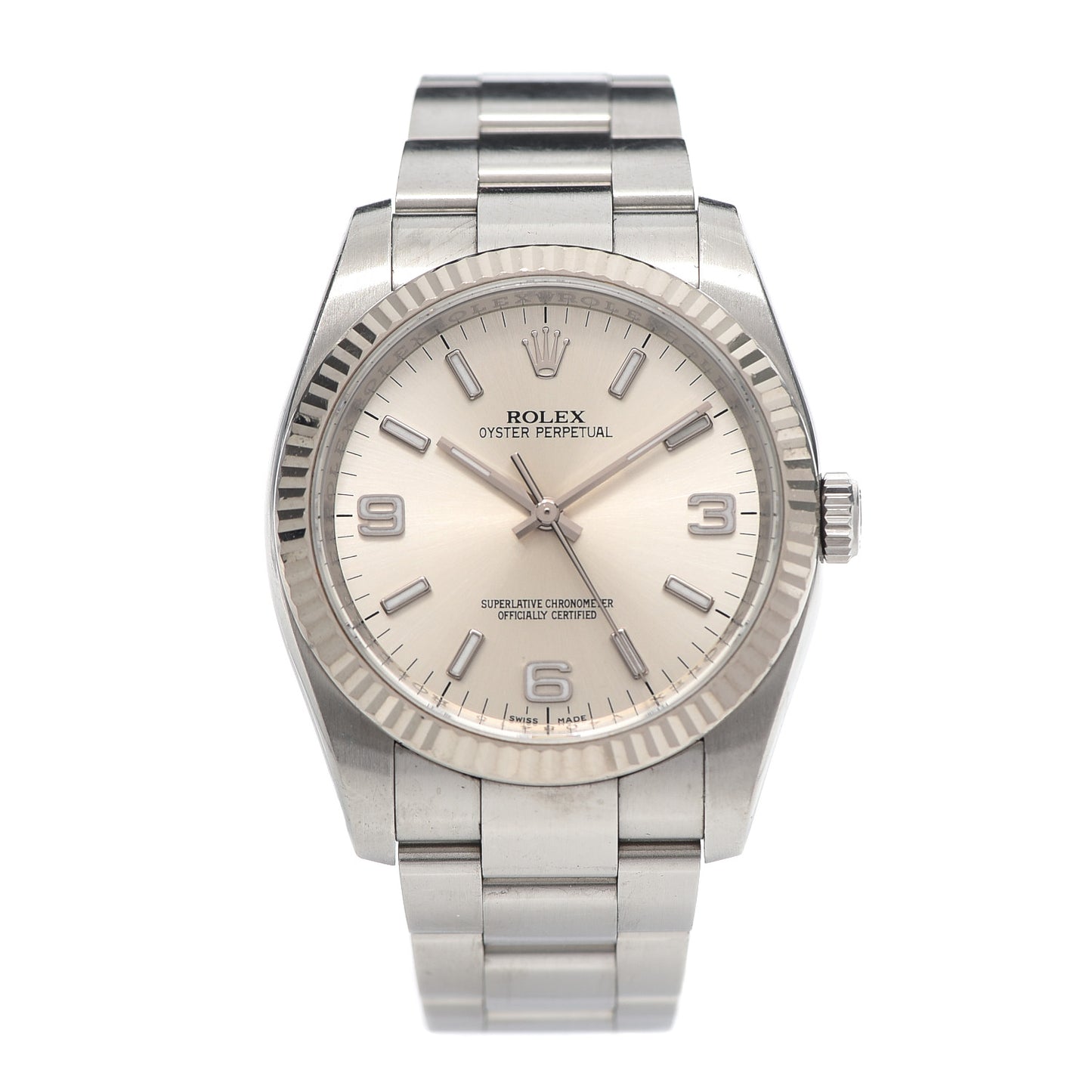 Stainless Steel 18K White Gold 36mm Oyster Perpetual Watch Silver 116034