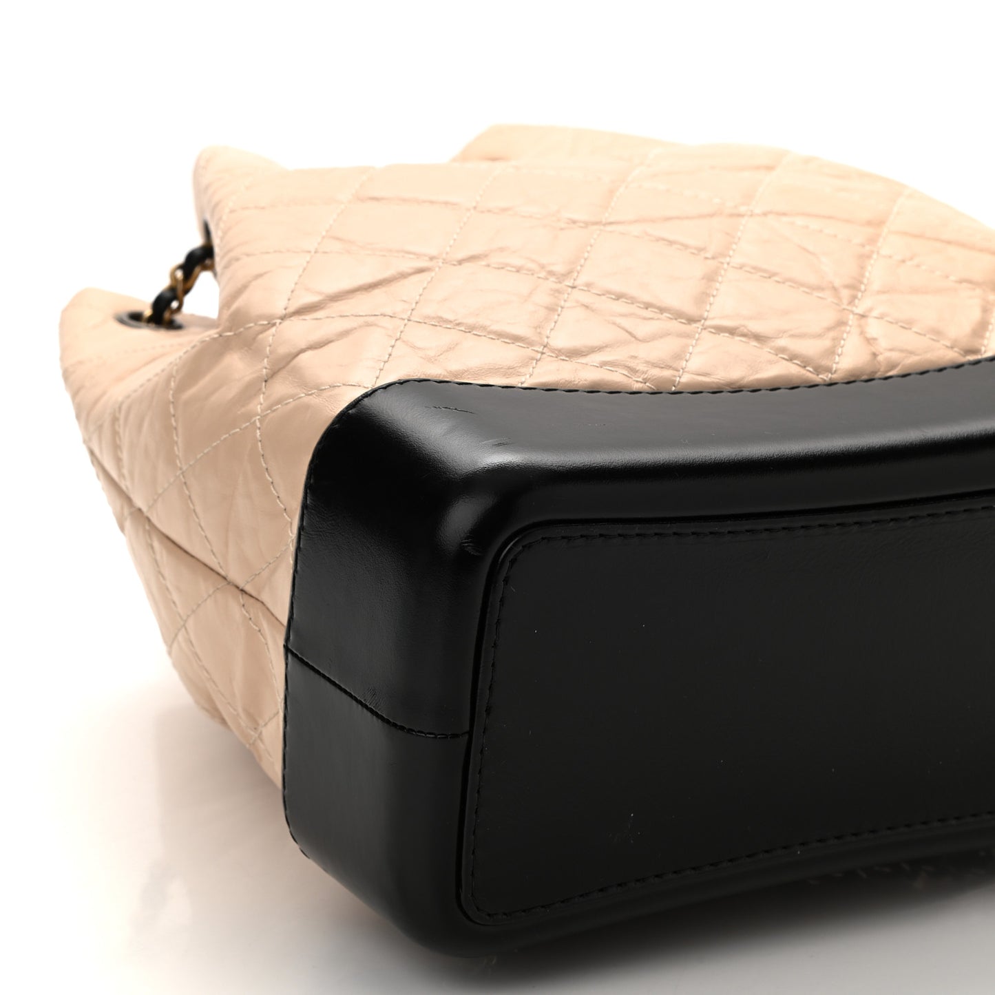 Aged Calfskin Quilted Gabrielle Backpack Beige Black