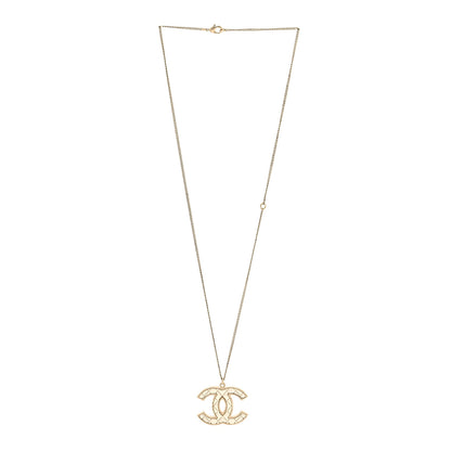 Chanel Metal Quilted CC Pendant Necklace Gold White 3 of 5