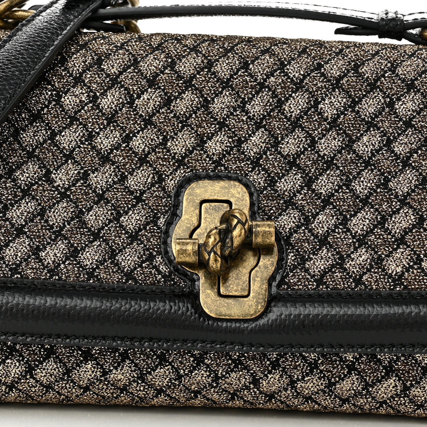 Bottega Veneta Metallic Wool Woven Patent Ayers Olimpia Knot Gold Black 8 of 10