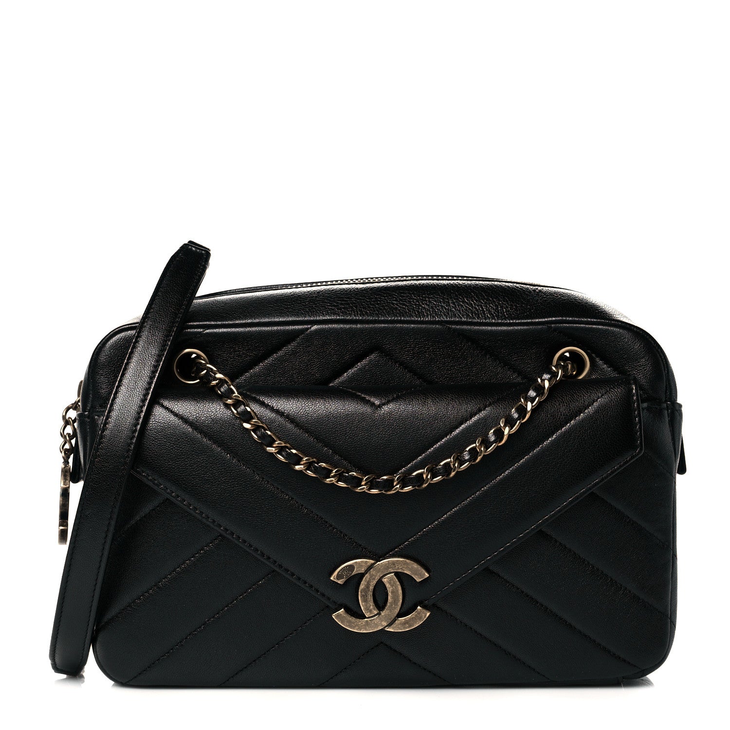 Chanel Lambskin Chevron Large Camera Case Black 1 of 10