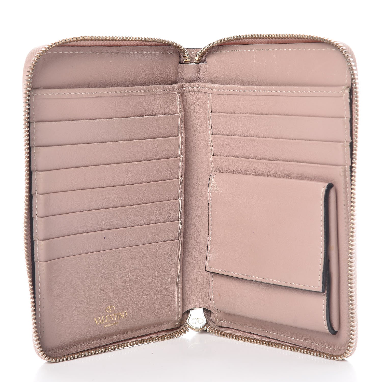 Valentino Garavani Calfskin Medium Rockstud Organizer Zip Around Wallet Poudre 5 of 9