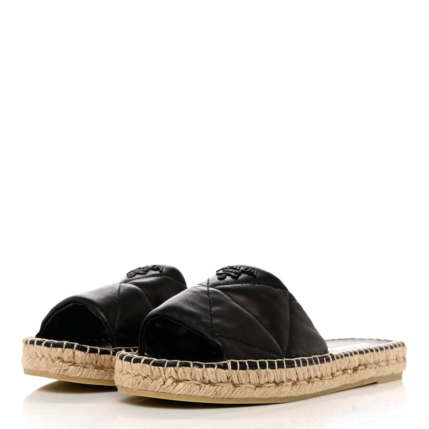 Prada Nappa Logo Quilted Espadrille 20mm Slide Sandals 40 Black 3 of 9
