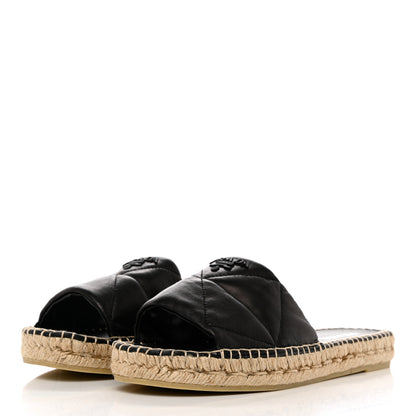 Prada Nappa Logo Quilted Espadrille 20mm Slide Sandals 40 Black 3 of 9