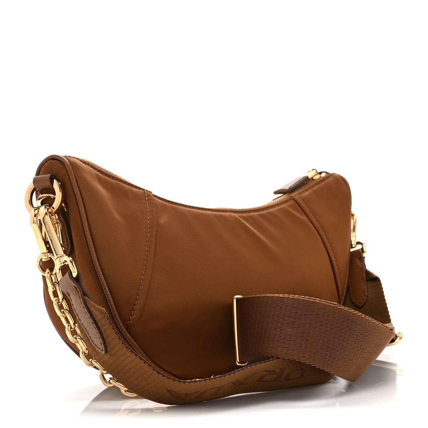Prada Re-Nylon Saffiano Demi-lune Shoulder Bag Brandy 3 of 10