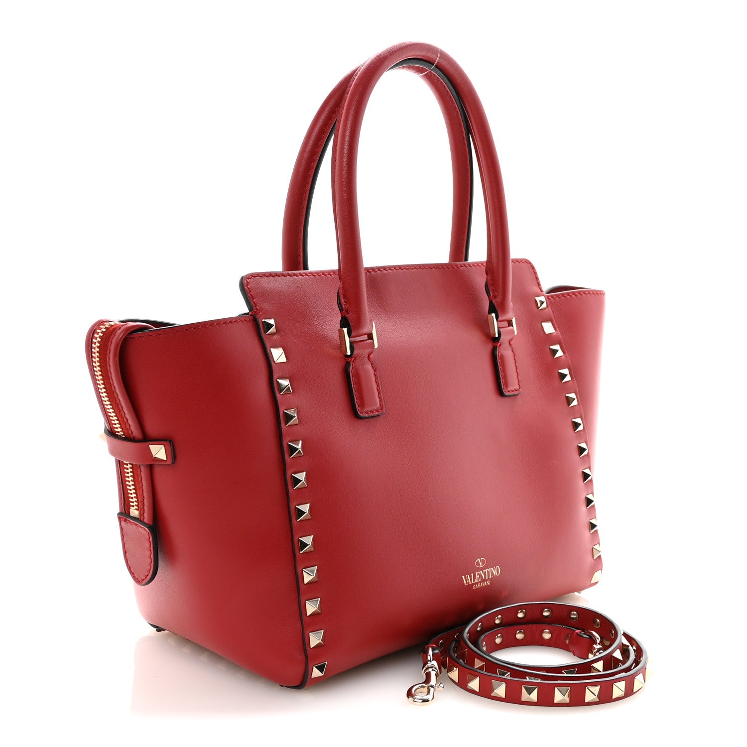 Valentino Garavani Vitello Small Rockstud Double Handle Tote Rosso Valentino 3 of 9