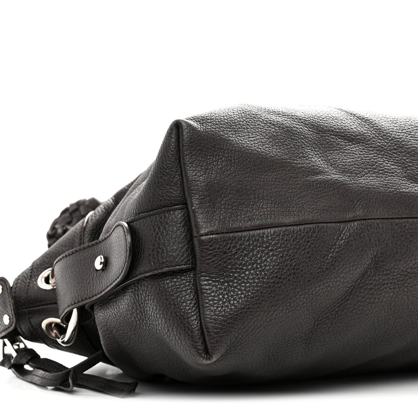 Pebbled Calfskin Large Bamboo Bar Tassel Shoulder Bag Dark Brown
