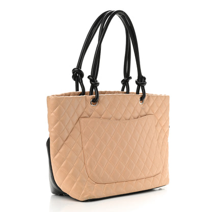 Chanel Calfskin Quilted Large Cambon Tote Beige Black 3 of 11