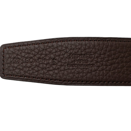 Hermes Box Togo 32mm Martelee H Belt 90 36 Black Chocolate 5 of 8