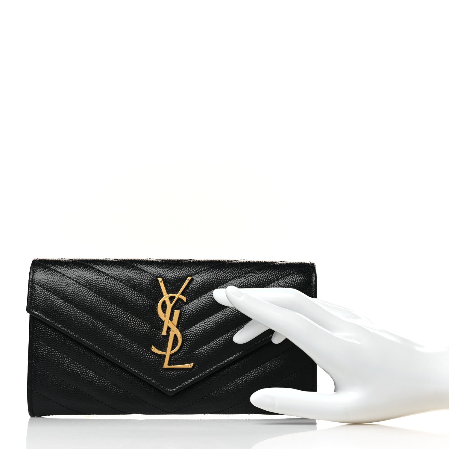 Saint Laurent Grain De Poudre Matelasse Chevron Monogram Flap Wallet Black 2 of 8