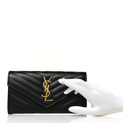 Saint Laurent Grain De Poudre Matelasse Chevron Monogram Flap Wallet Black 2 of 8