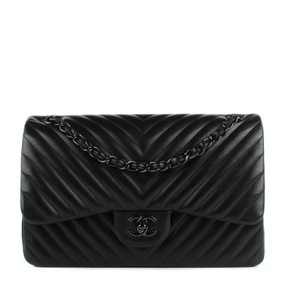 Chanel Lambskin Chevron Quilted Jumbo Double Flap So Black 1 of 9