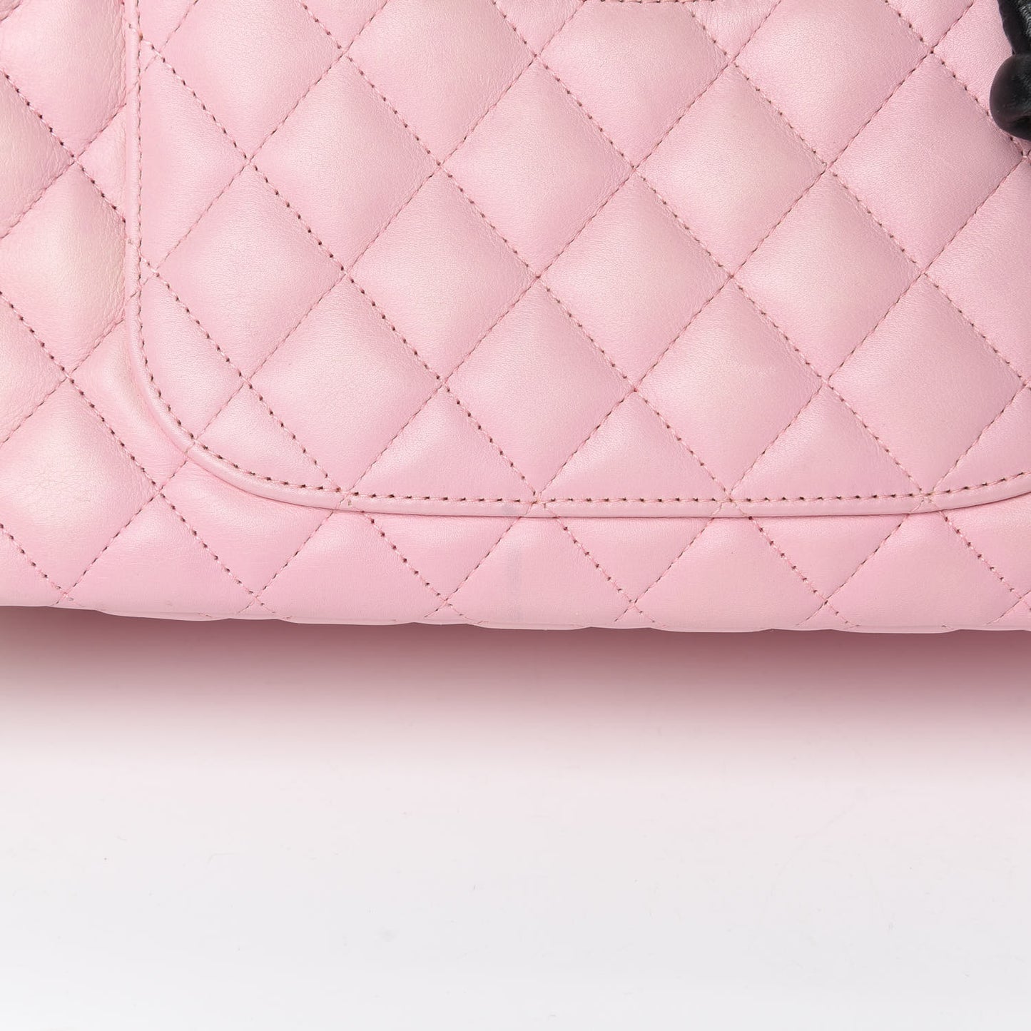 Calfskin Quilted Large Cambon Bowler Pink Black