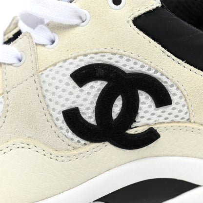 Chanel Mesh Suede Calfskin Grained Calfskin Womens CC Sneakers 37 White Black 10 of 12