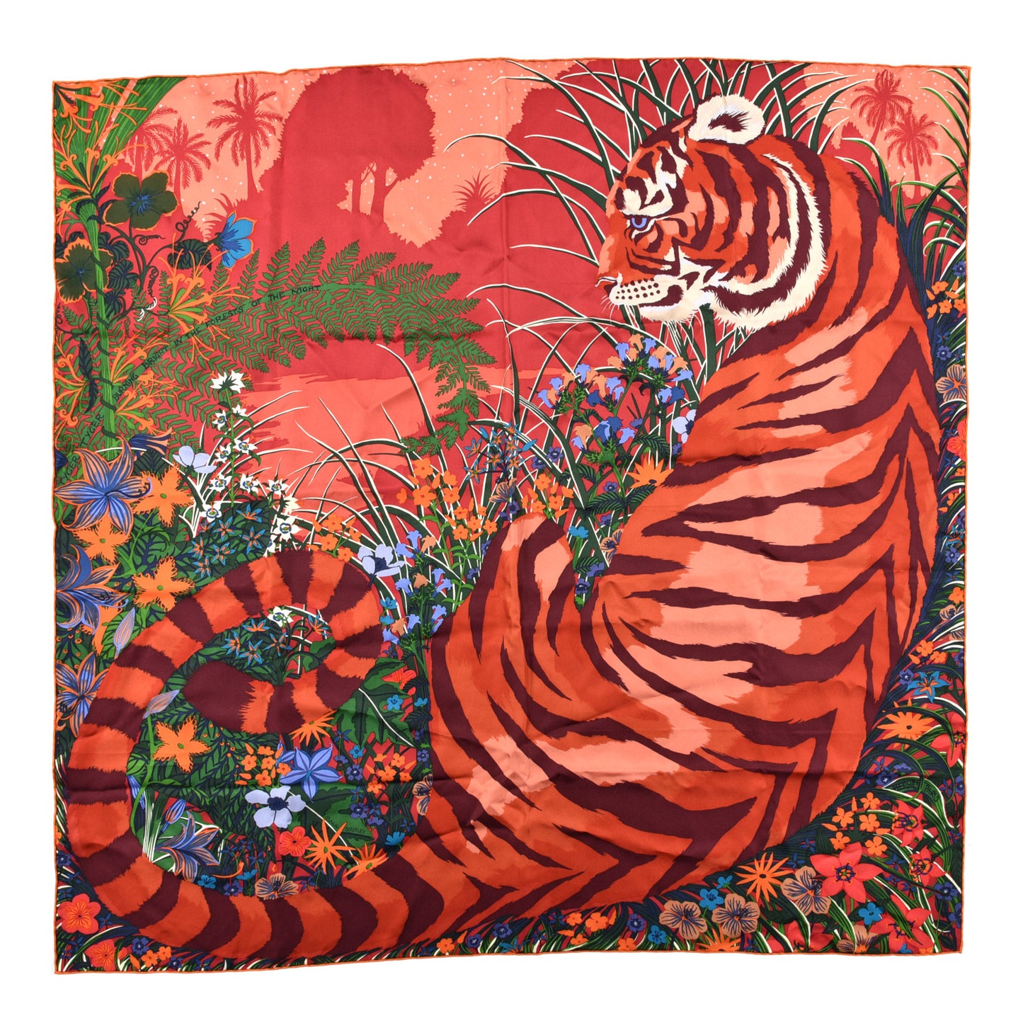 Silk Tyger Tyger Scarf 90 Saumon Corail Vert