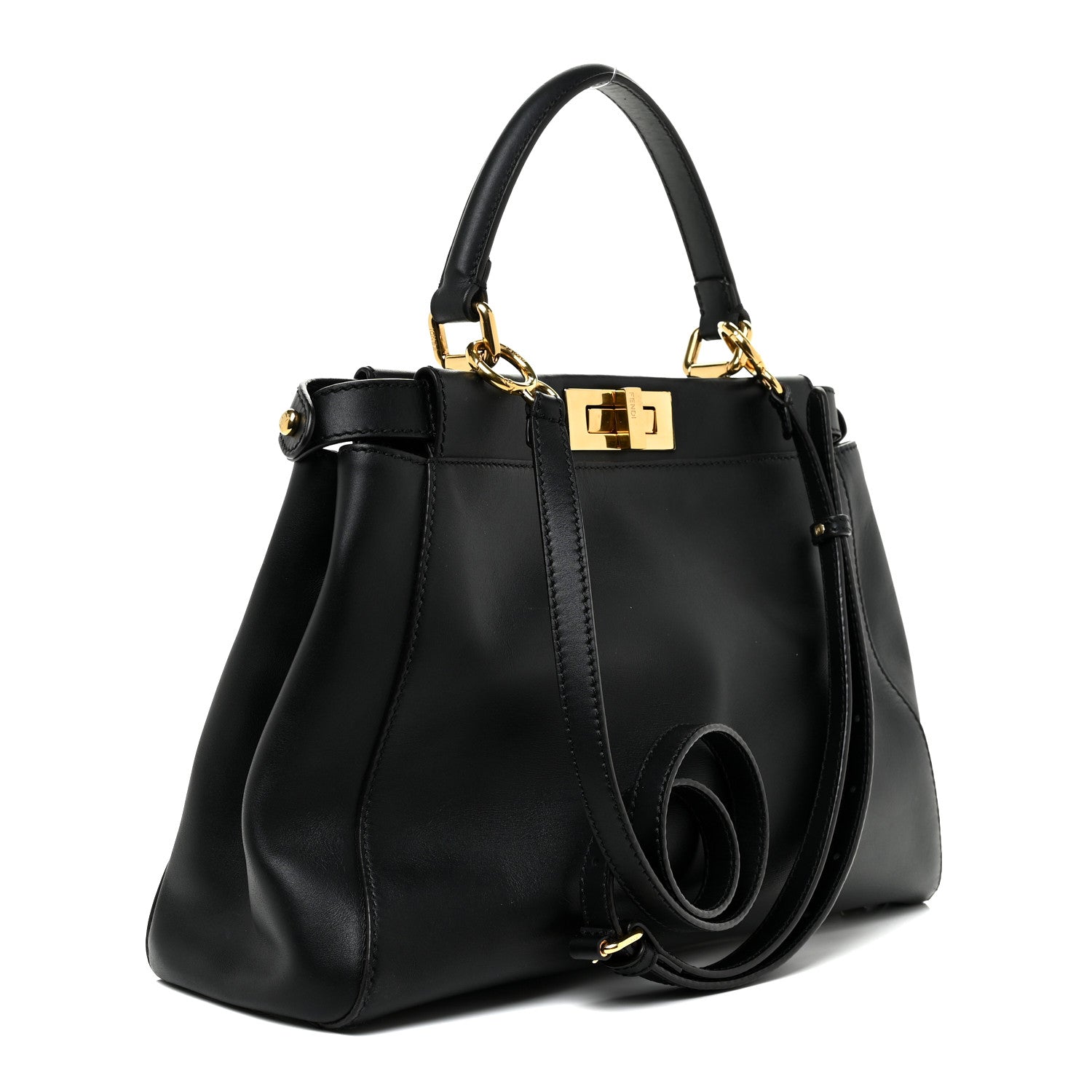 Fendi Vitello Morgan Fabric Jacquard Pequin Medium Peekaboo Iconic Satchel Black Tobacco 3 of 27