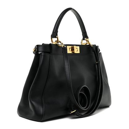 Fendi Vitello Morgan Fabric Jacquard Pequin Medium Peekaboo Iconic Satchel Black Tobacco 3 of 27