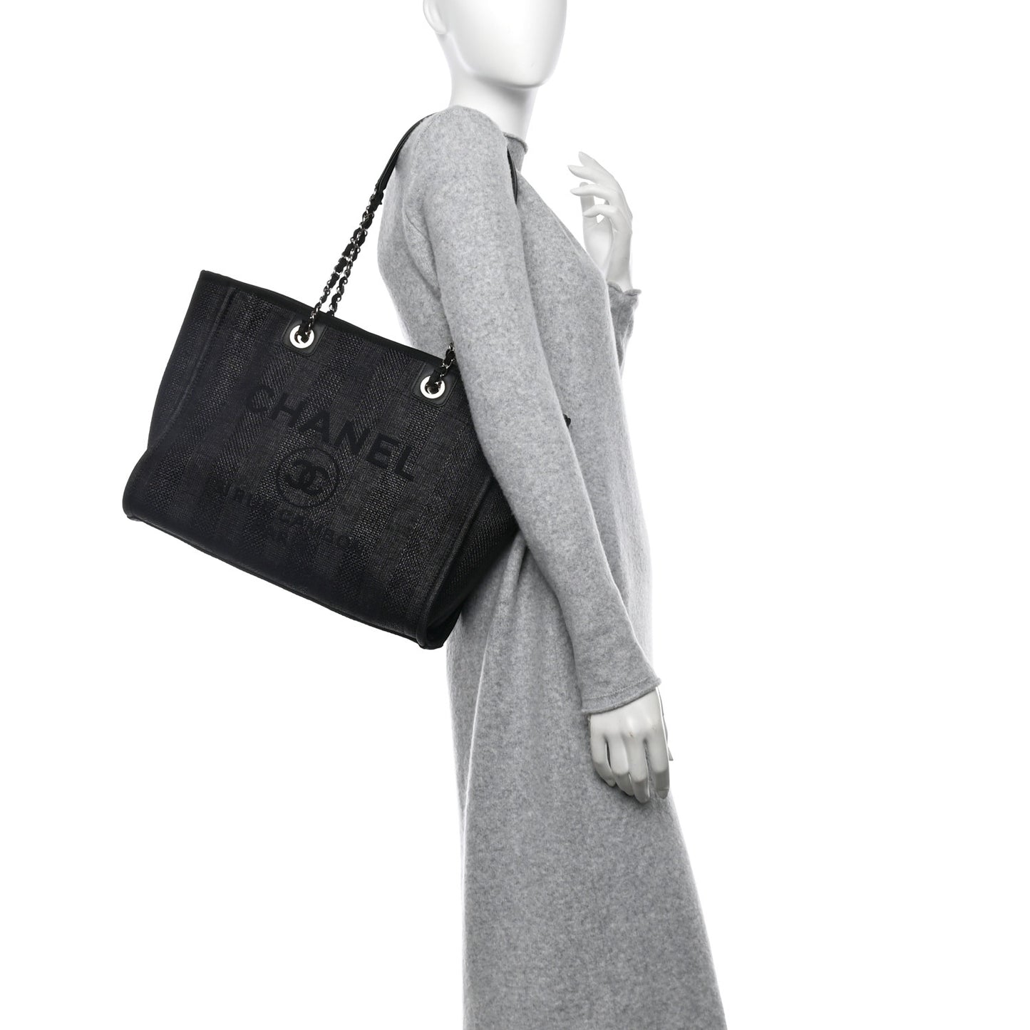 Mixed Fibers Striped Small Deauville Tote Black