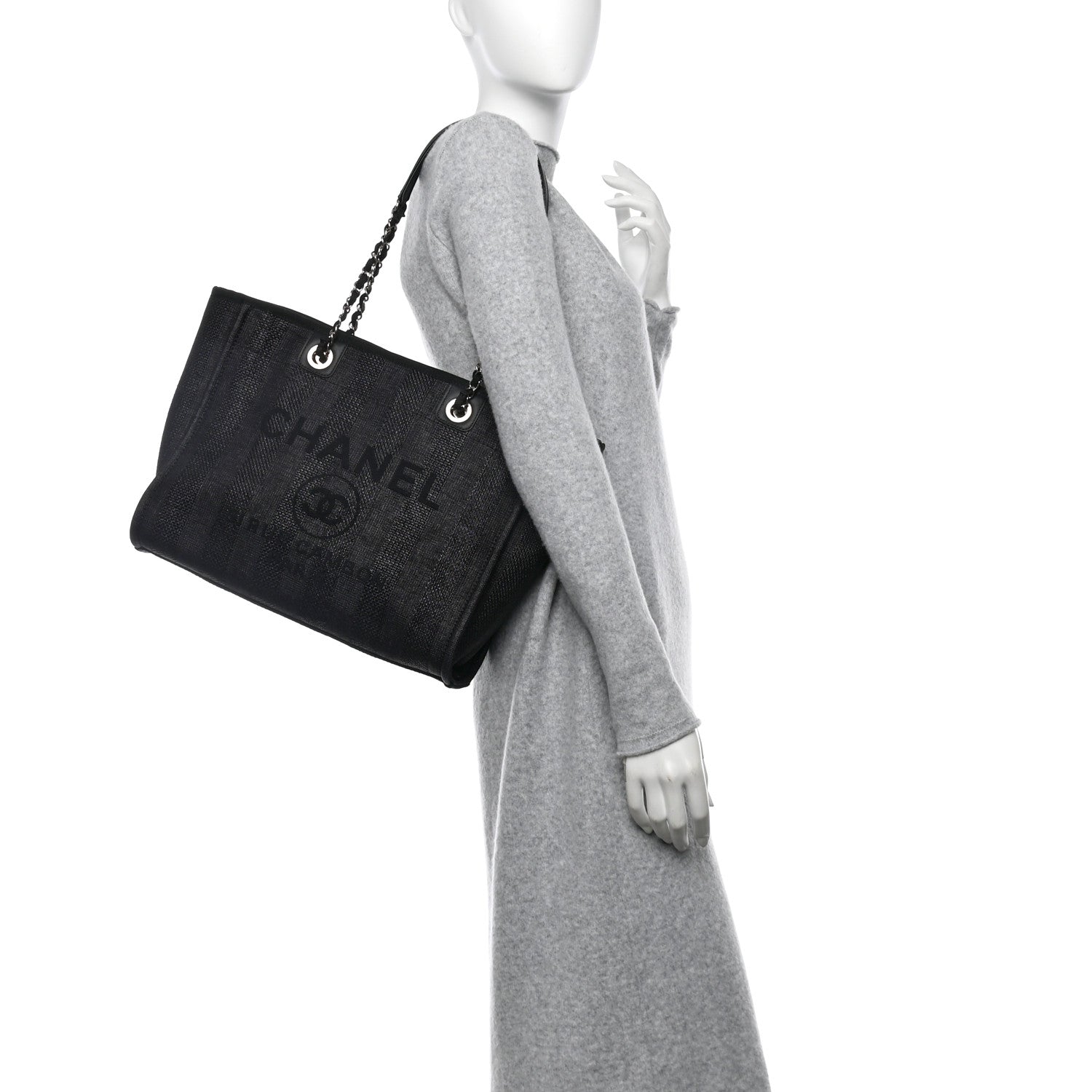 Chanel Mixed Fibers Striped Small Deauville Tote Black 2 of 11