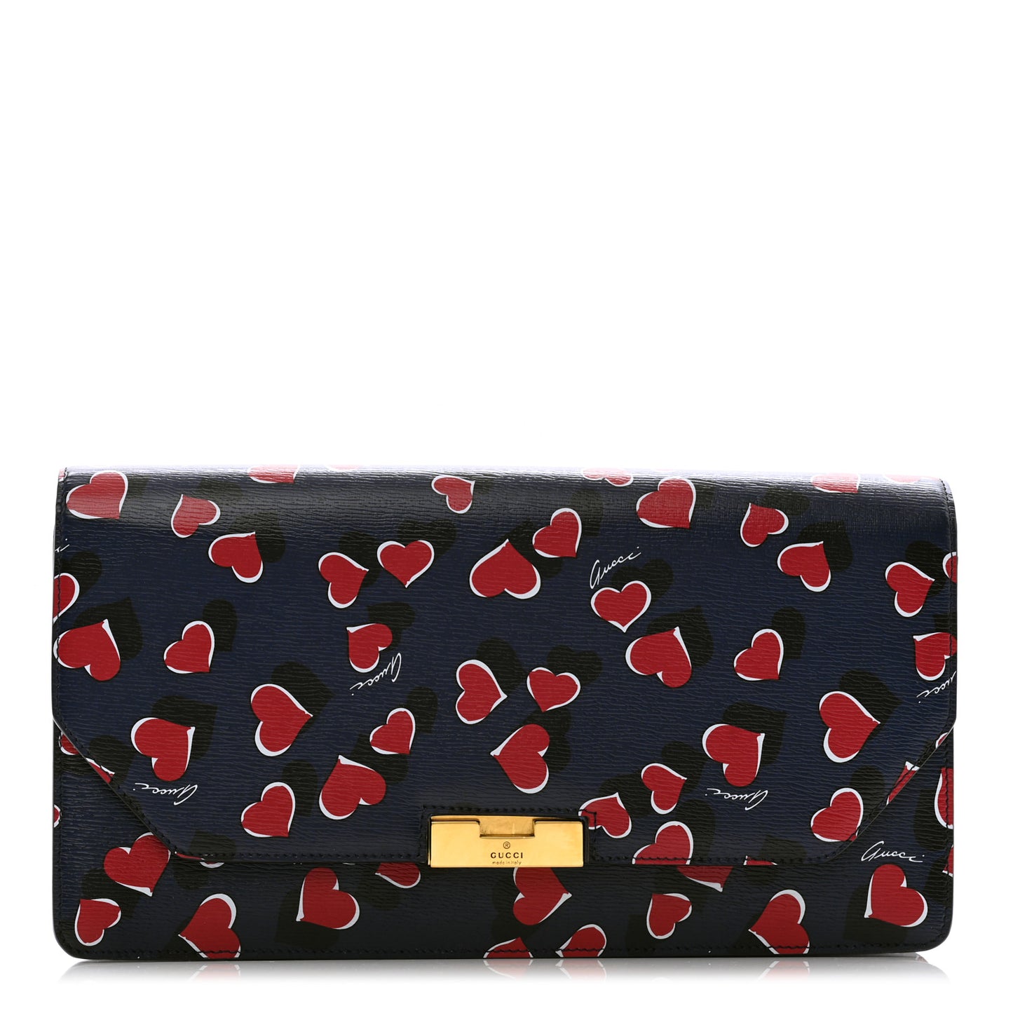 Textured Calfskin Heartbeat Print Clutch Blue