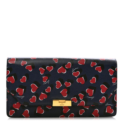 Gucci Textured Calfskin Heartbeat Print Clutch Blue 1 of 7