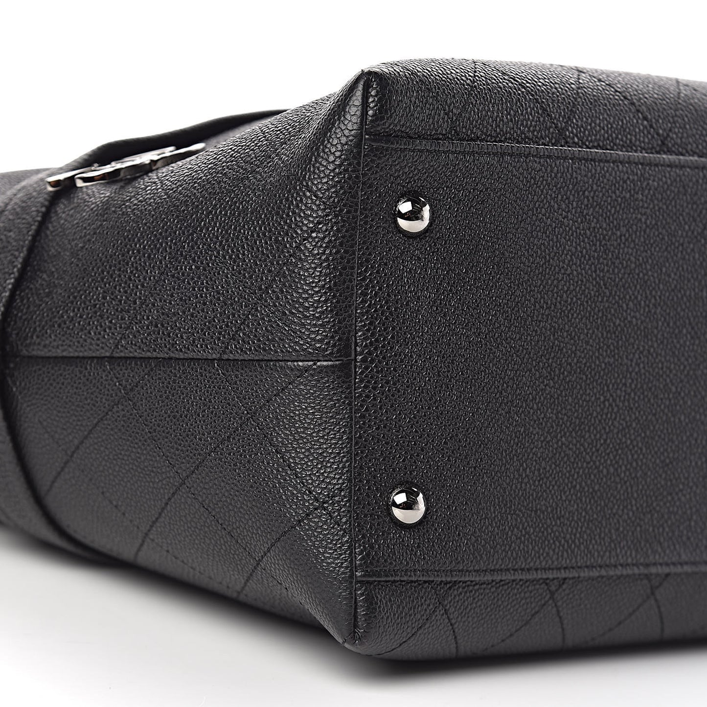 Crumpled Grained Calfskin Zip and Carry Shopping Tote Black