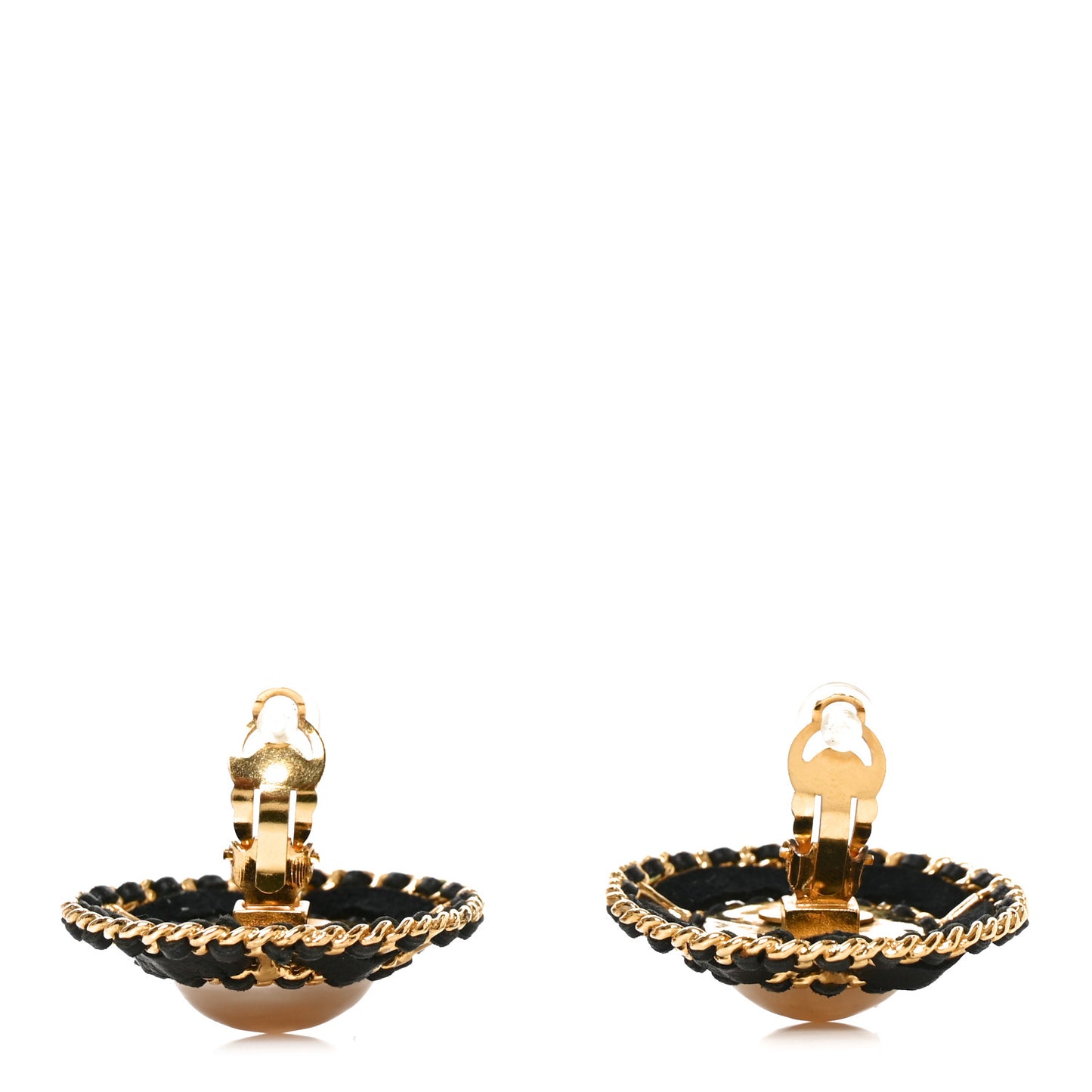Lambskin Lambskin Pearl Round Clip On Earrings Gold Black