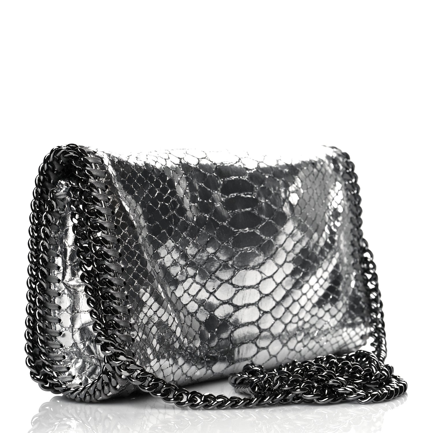 Stella McCartney Metallic Alter Snakeskin Falabella Crossbody Bag Silver 3 of 11