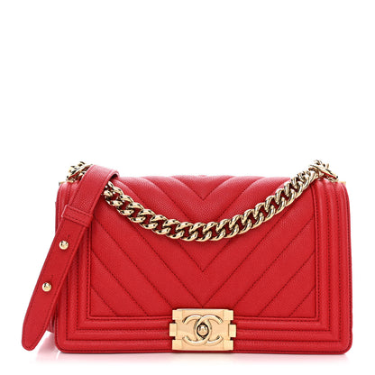 Chanel Caviar Chevron Quilted Medium Boy Flap Red 1 of 11