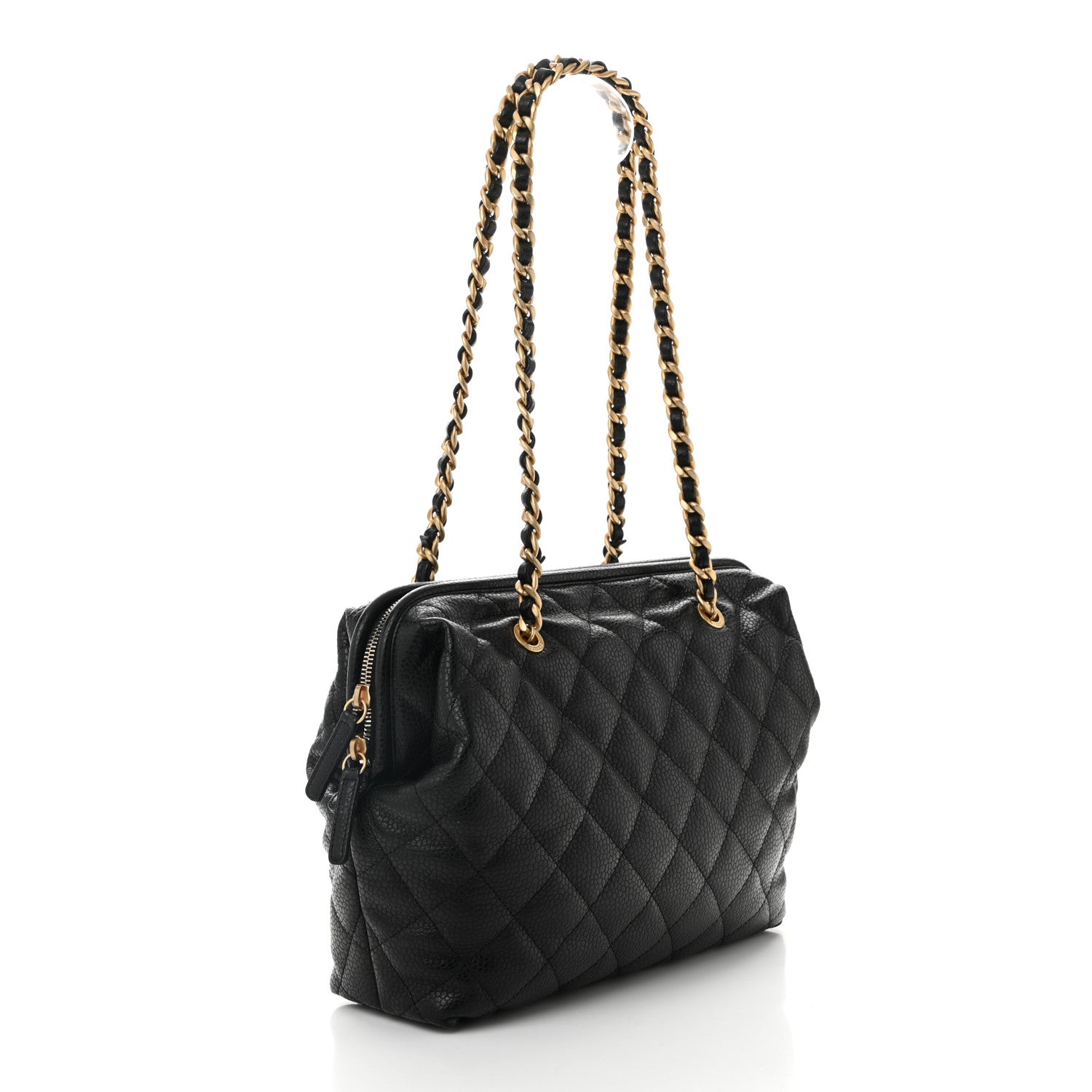 CHANEL ブラック キルティング バッグ Chanel Shiny Caviar Quilted Large Bowling Bag Black 1744345