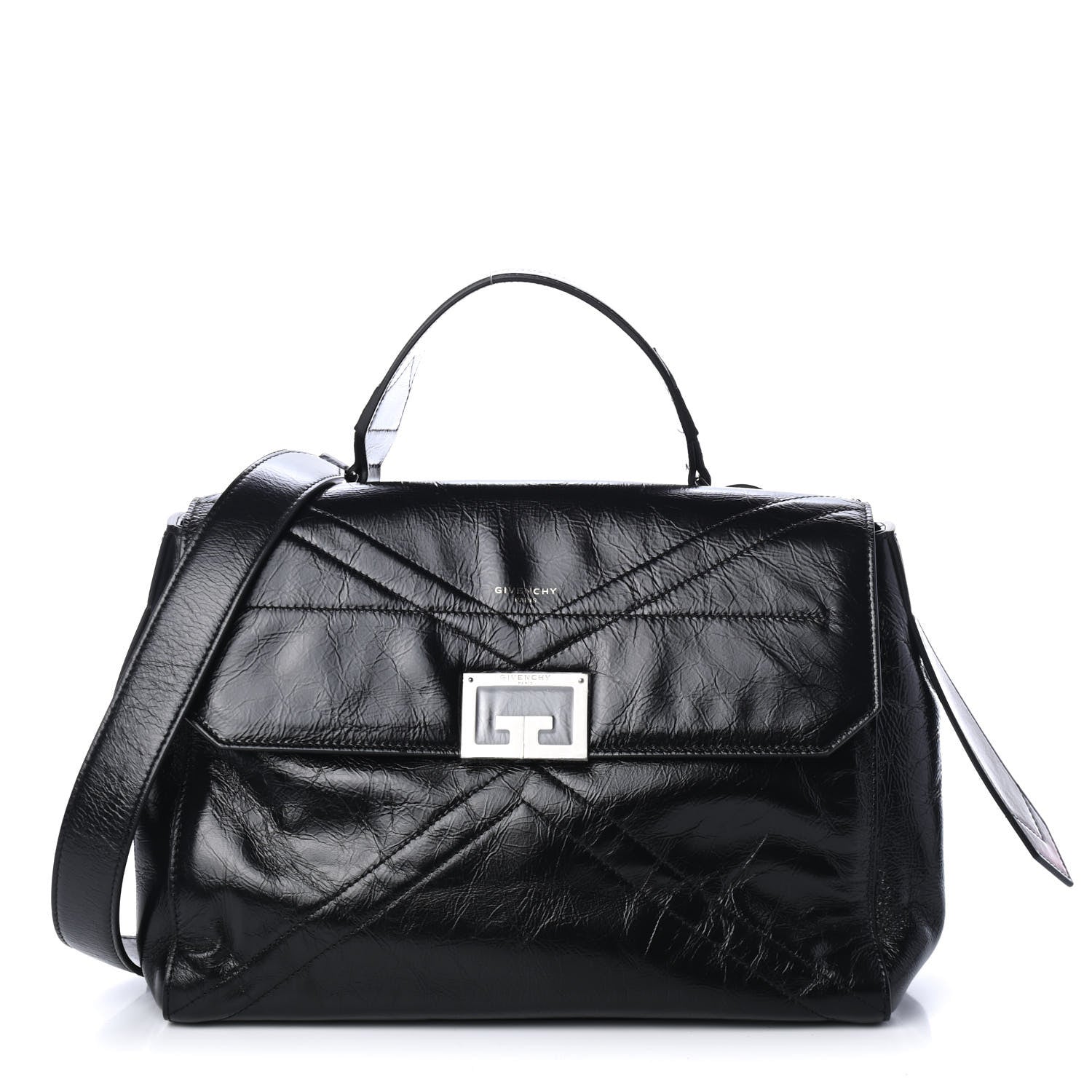 Givenchy Creased Patent Calfskin Medium ID Flap Black 1 of 4