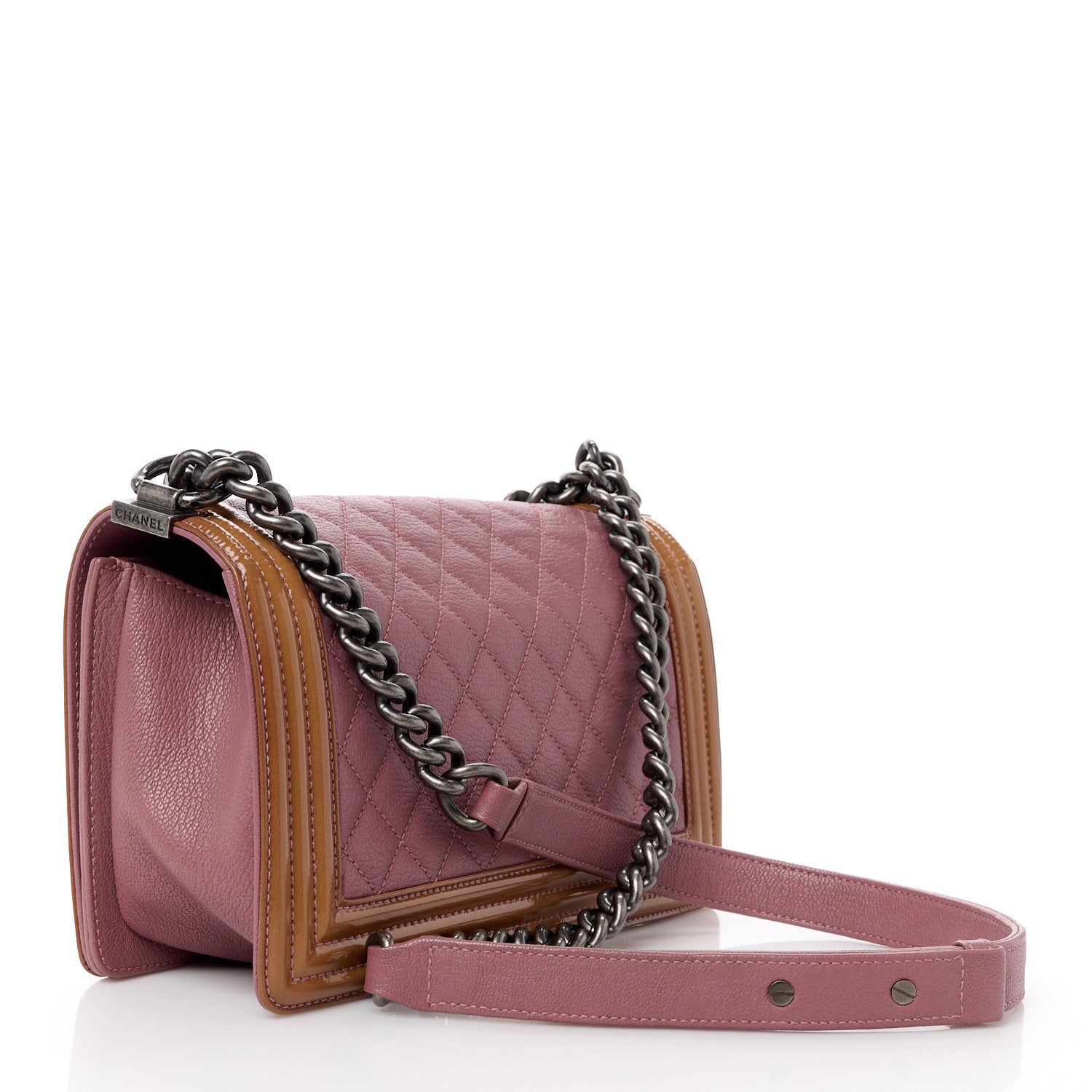 Chanel Goatskin Quilted Patent Medium Duo Boy Flap Pink Tan 3 of 10