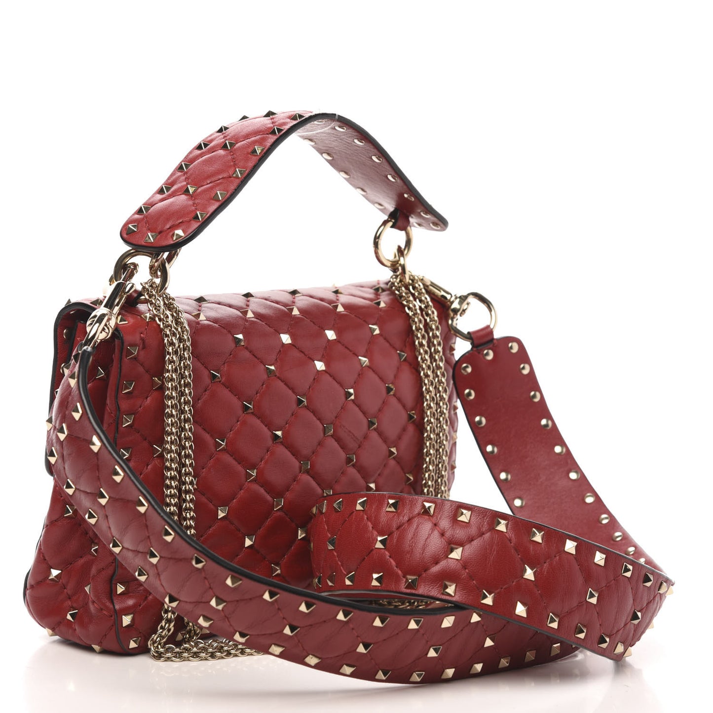 Nappa Medium Rockstud Spike Shoulder Bag Rosso Valentino