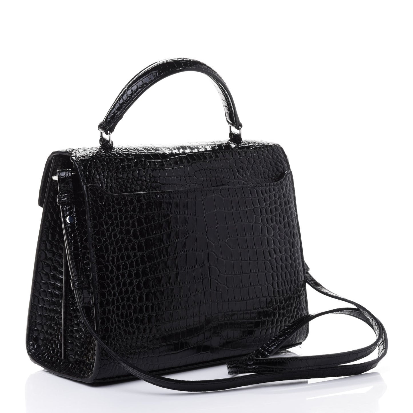 Calfskin Crocodile Embossed Medium Classic Monogram Cassandra Top Handle Black Rouge Legion