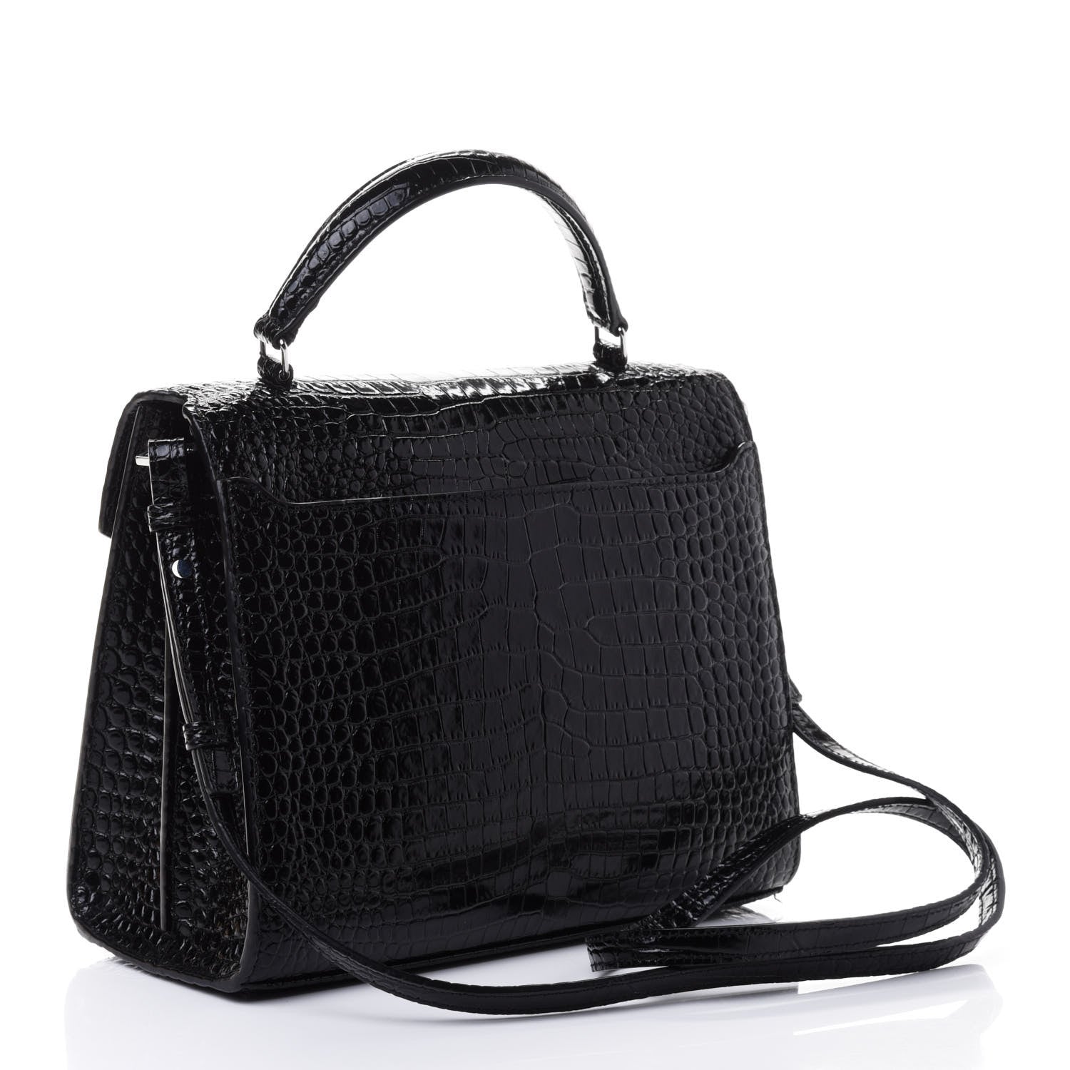 Saint Laurent Calfskin Crocodile Embossed Medium Classic Monogram Cassandra Top Handle Black Rouge Legion 2 of 4