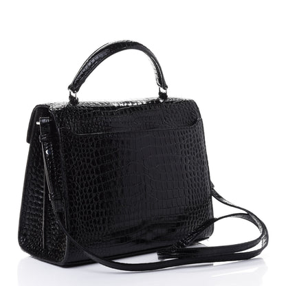 Saint Laurent Calfskin Crocodile Embossed Medium Classic Monogram Cassandra Top Handle Black Rouge Legion 2 of 4