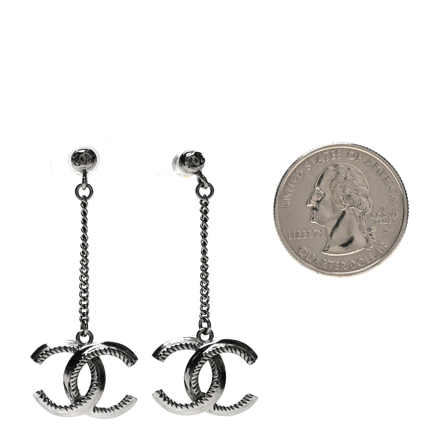 CC Drop Earrings Ruthenium