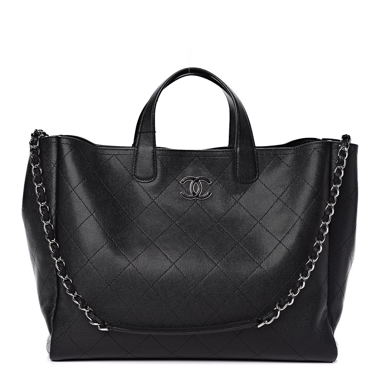Caviar Stitched Large Shopping Tote Black
