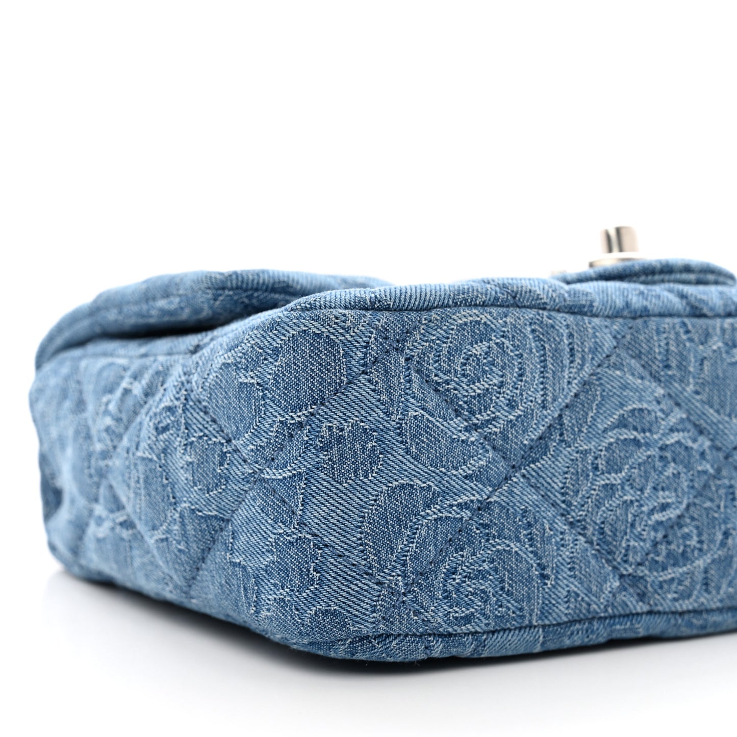 Denim Quilted Camellia Sweetheart Mini Flap Blue