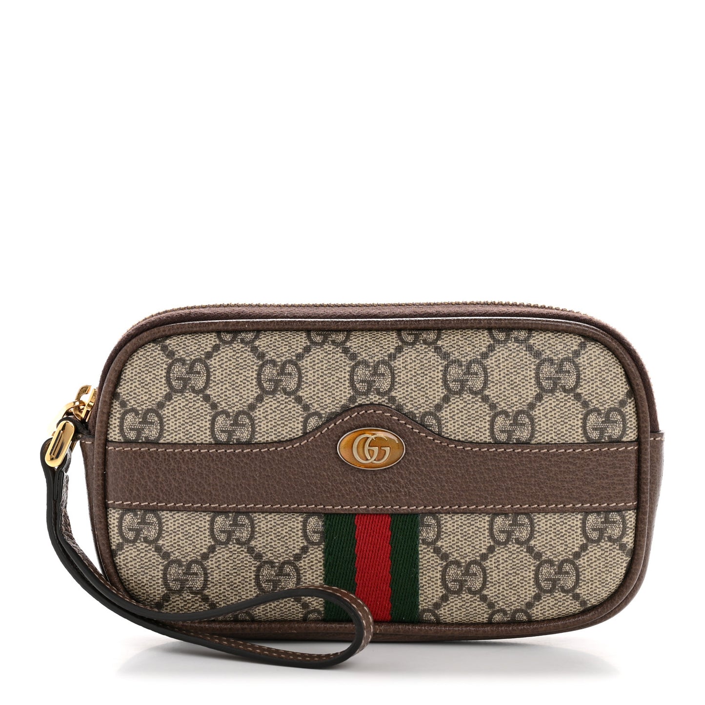 GG Supreme Monogram Ophidia Phone Case Wristlet Brown