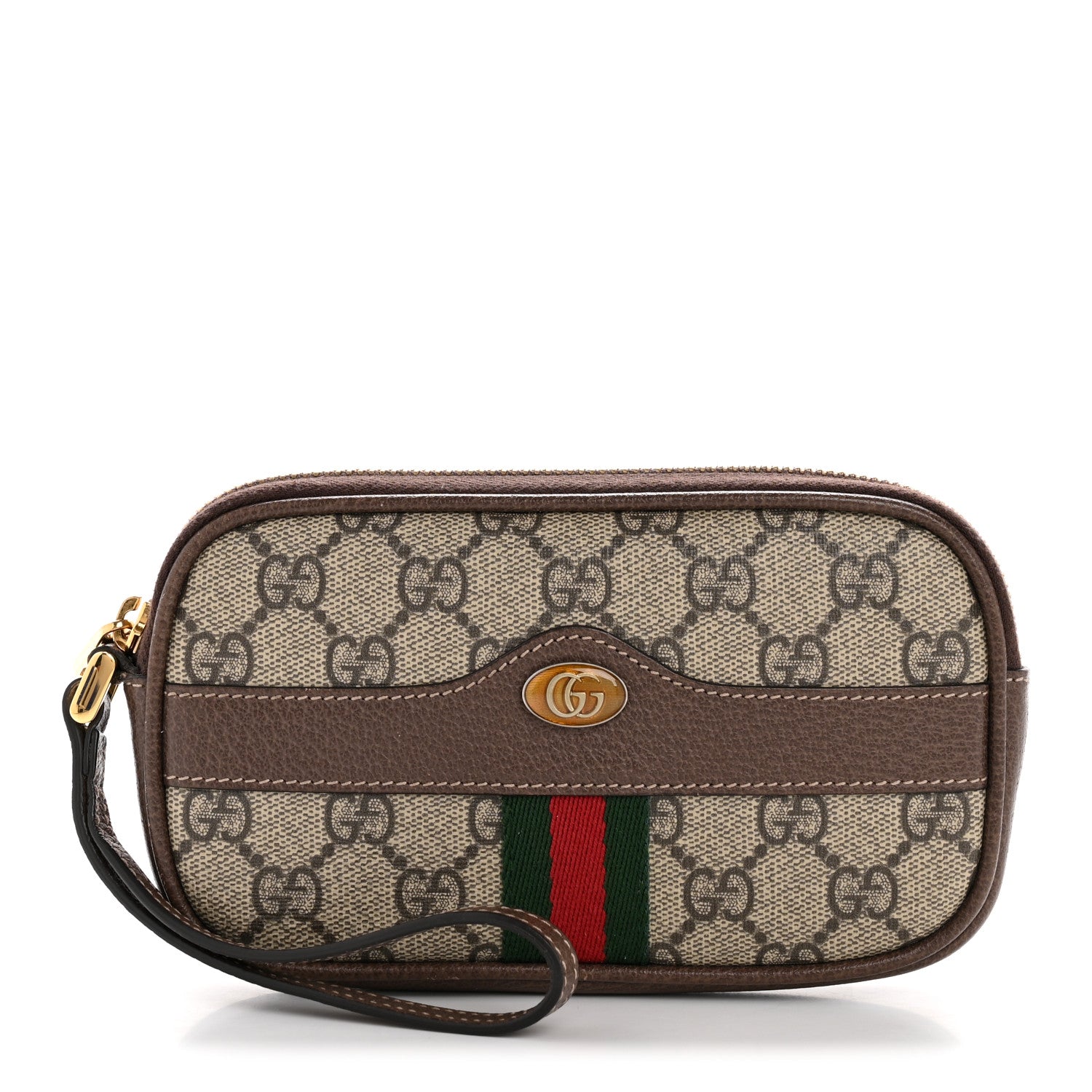 Gucci GG Supreme Monogram Ophidia Phone Case Wristlet Brown 1 of 9