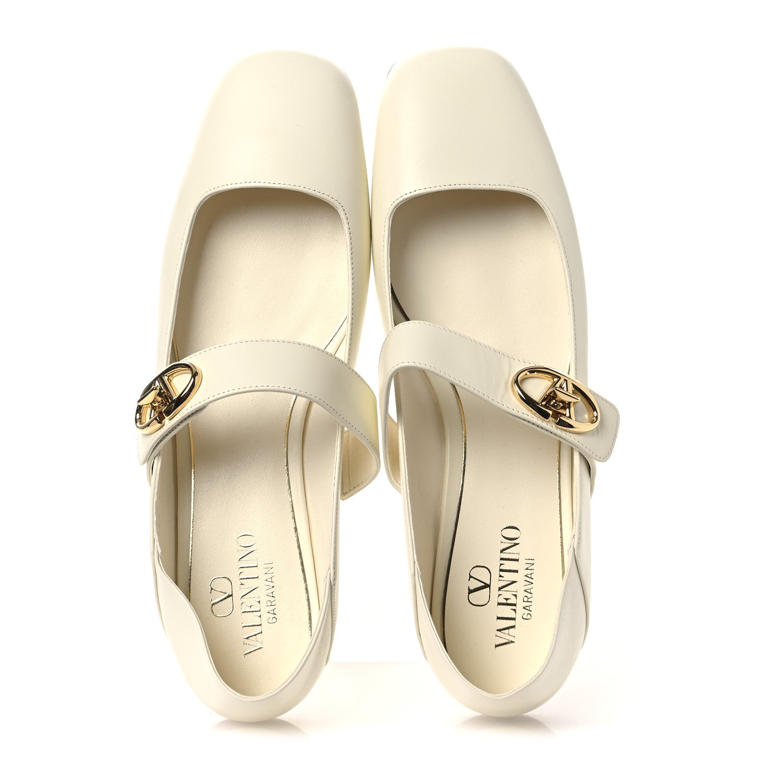 Valentino Garavani Calfskin VLogo Locker Mary Jane Ballerina Flats 39 Ivory 2 of 10