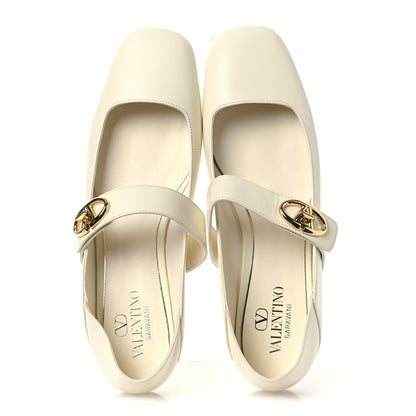 Valentino Garavani Calfskin VLogo Locker Mary Jane Ballerina Flats 39 Ivory 2 of 10