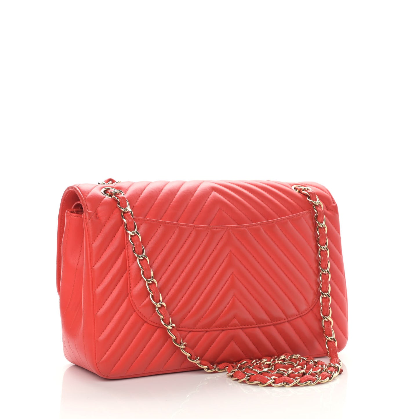 Lambskin Chevron Quilted Jumbo Double Flap Red