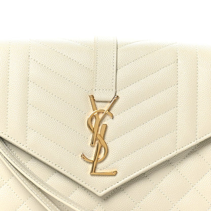 Saint Laurent Grain De Poudre Textured Mixed Matelasse Triquilt Monogram Clutch Blanc Vintage 8 of 9