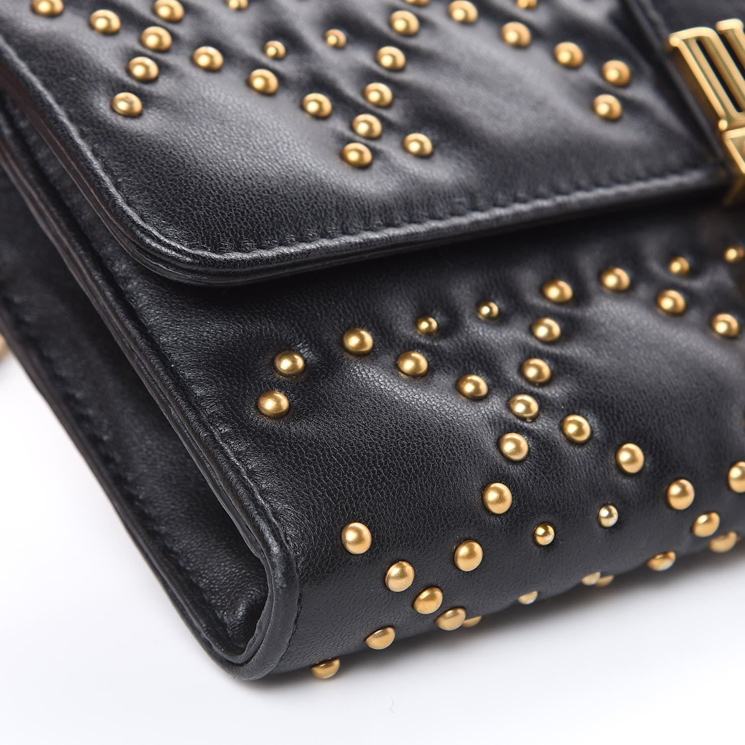 Christian Dior Lambskin Cannage Studded Dioraddict Wallet on Chain Black 10 of 11