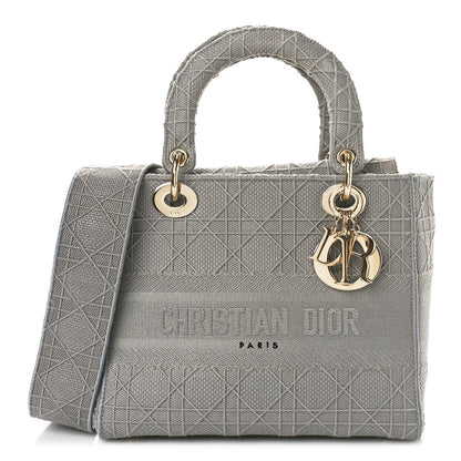 Christian Dior Canvas Embroidered Cannage Medium Lady D-Lite Gray 1 of 10